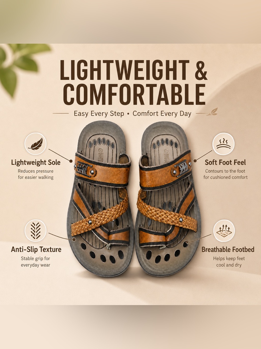 Braided Strap Slide Sandals in Brown and Gray - Picture 6 of 6